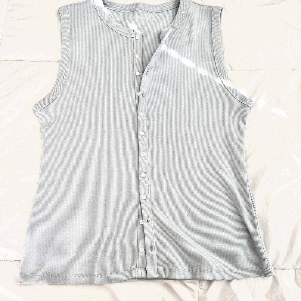Sleeveless Light Blue Button-Up Top